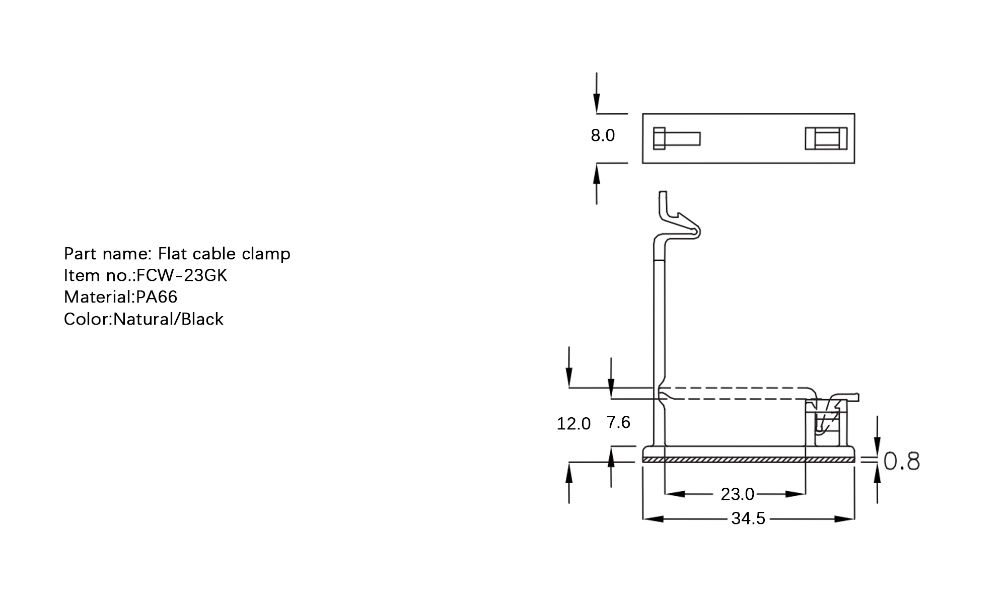 Plastic Flat Cable Clamp FCW-23GK